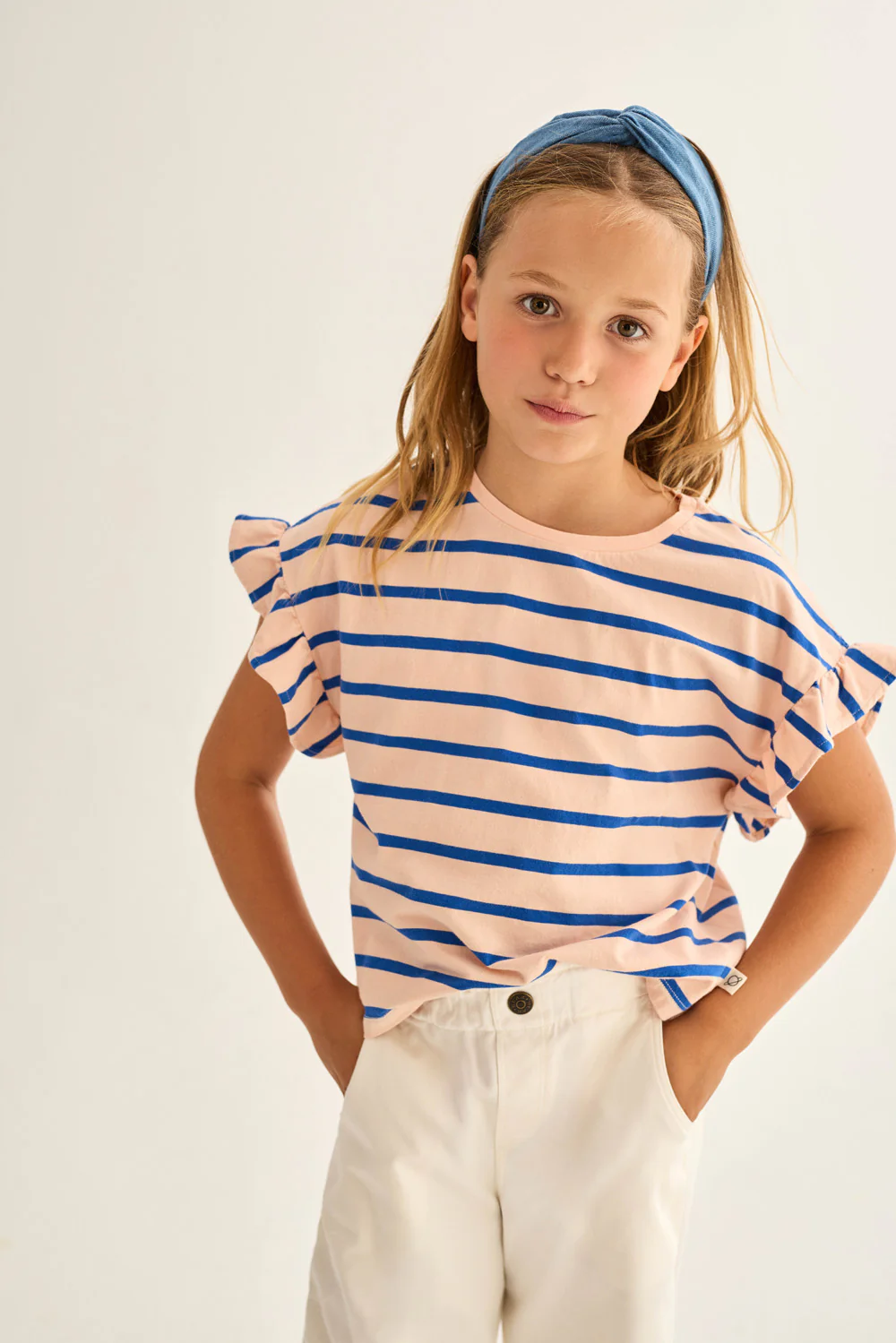 Striped Jersey Cotton Ruffle T-Shirt