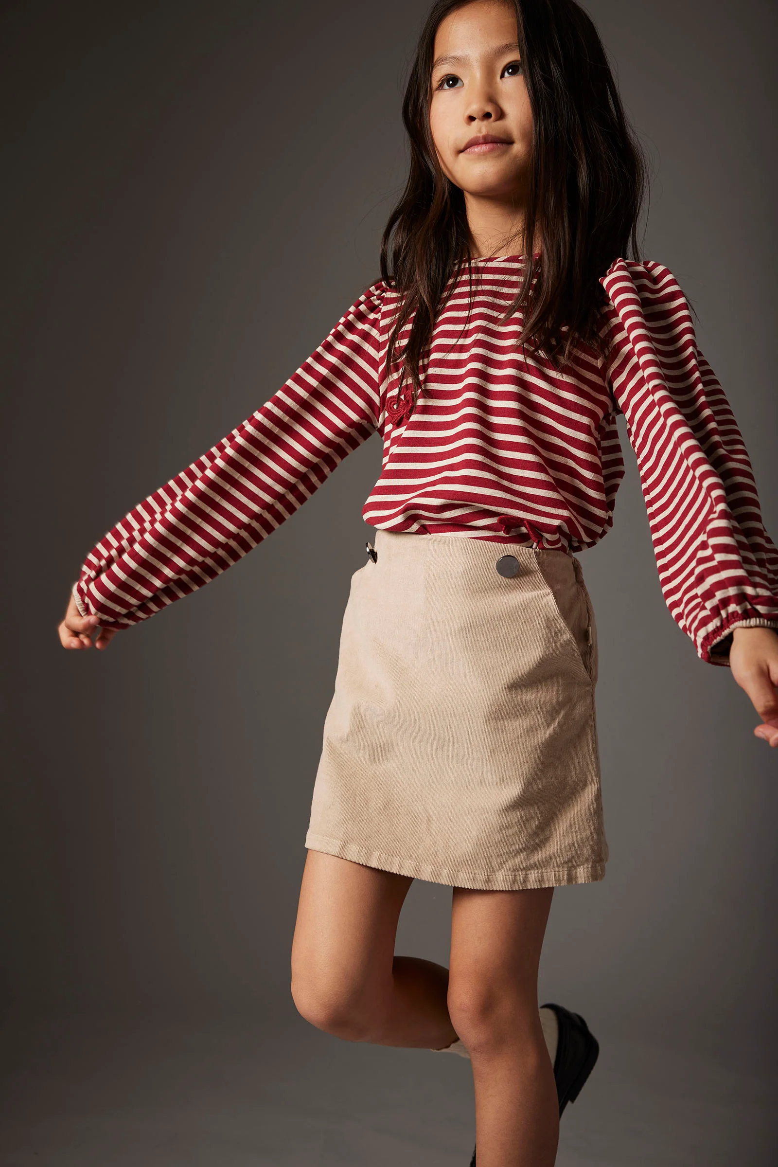 Striped Elastic Fleece Bows T-shirt - Pampa - Image 3