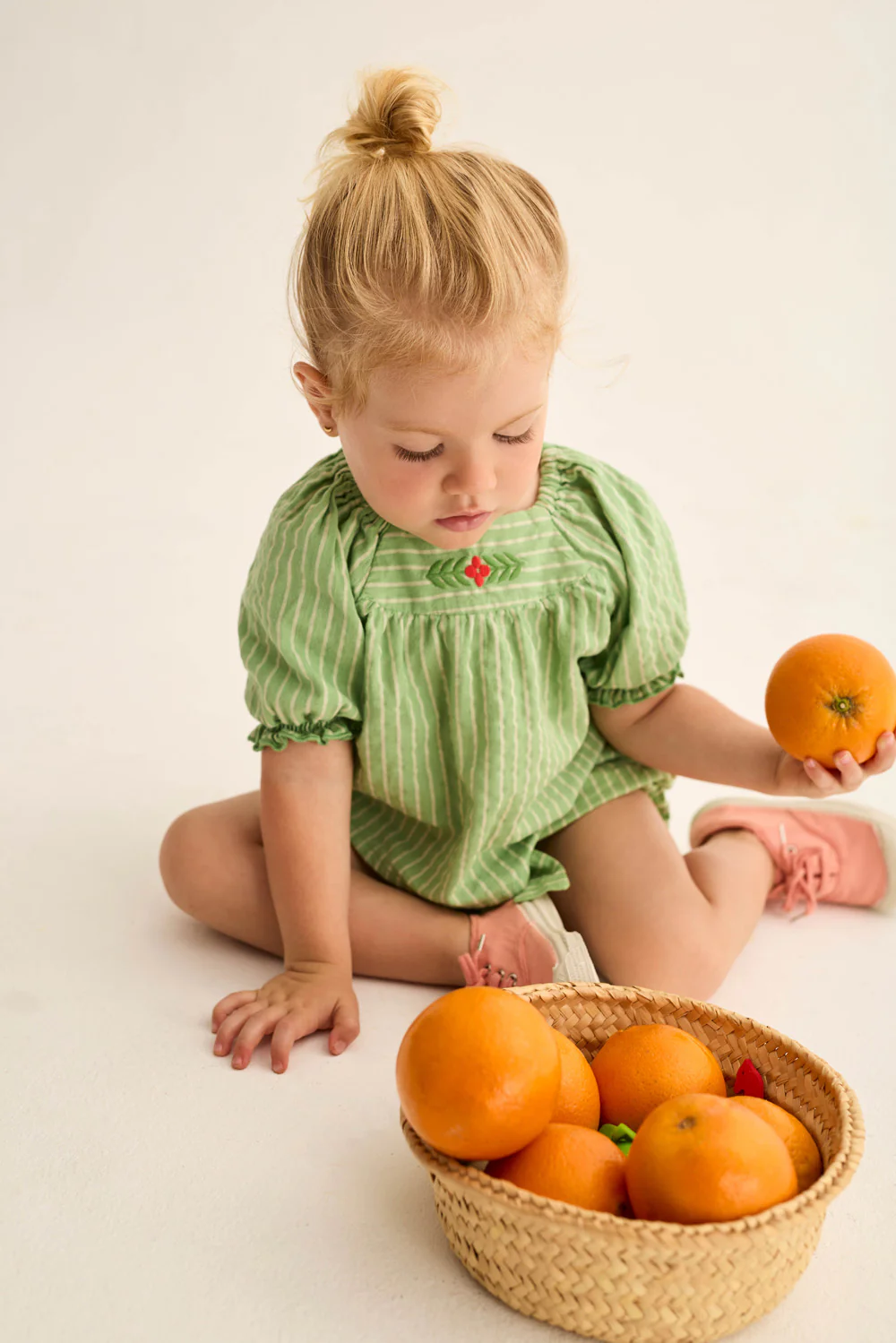 Striped Linen-Look Cotton Embroidered Baby Blouse