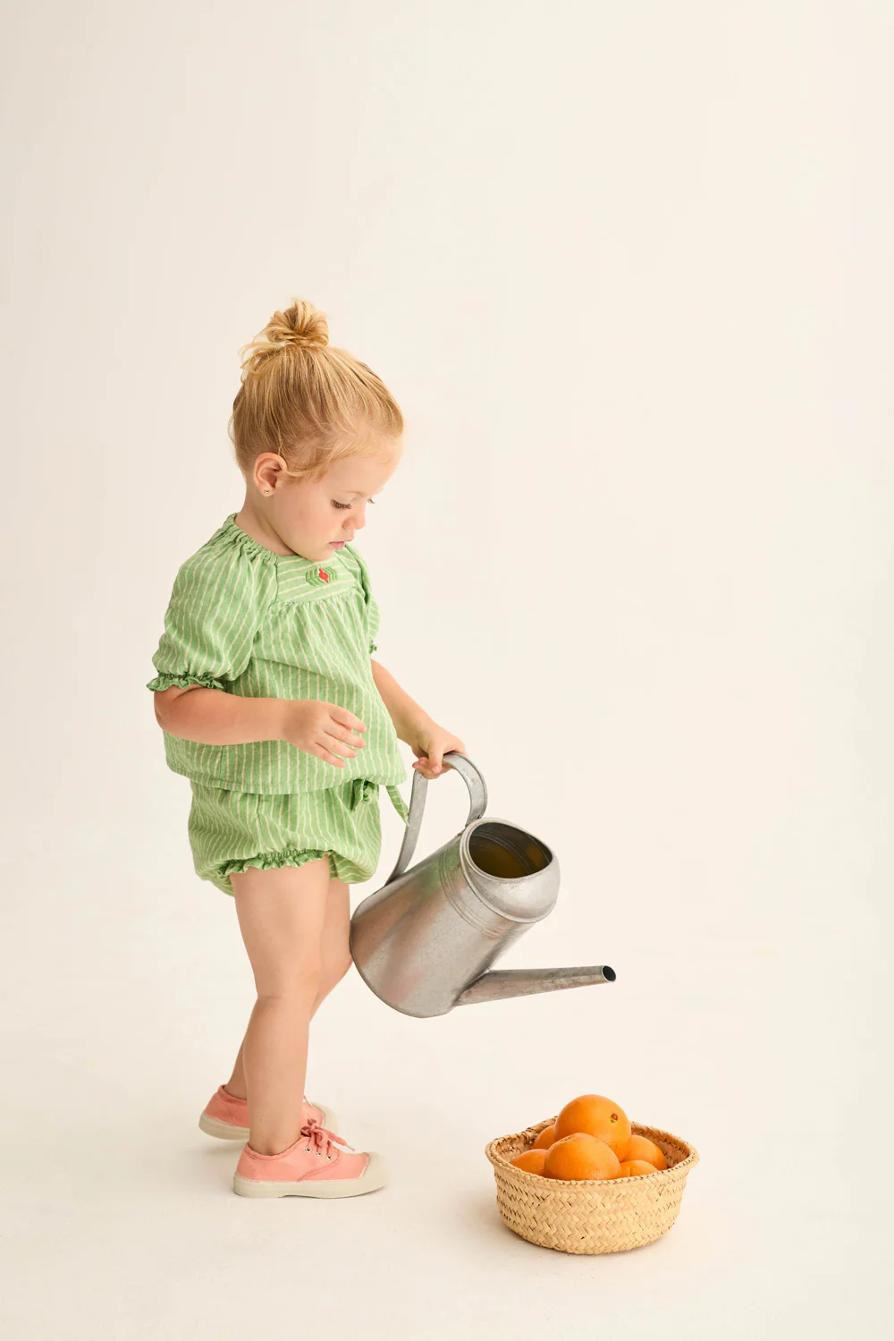 Striped Linen-Look Cotton Embroidered Baby Blouse - Image 4