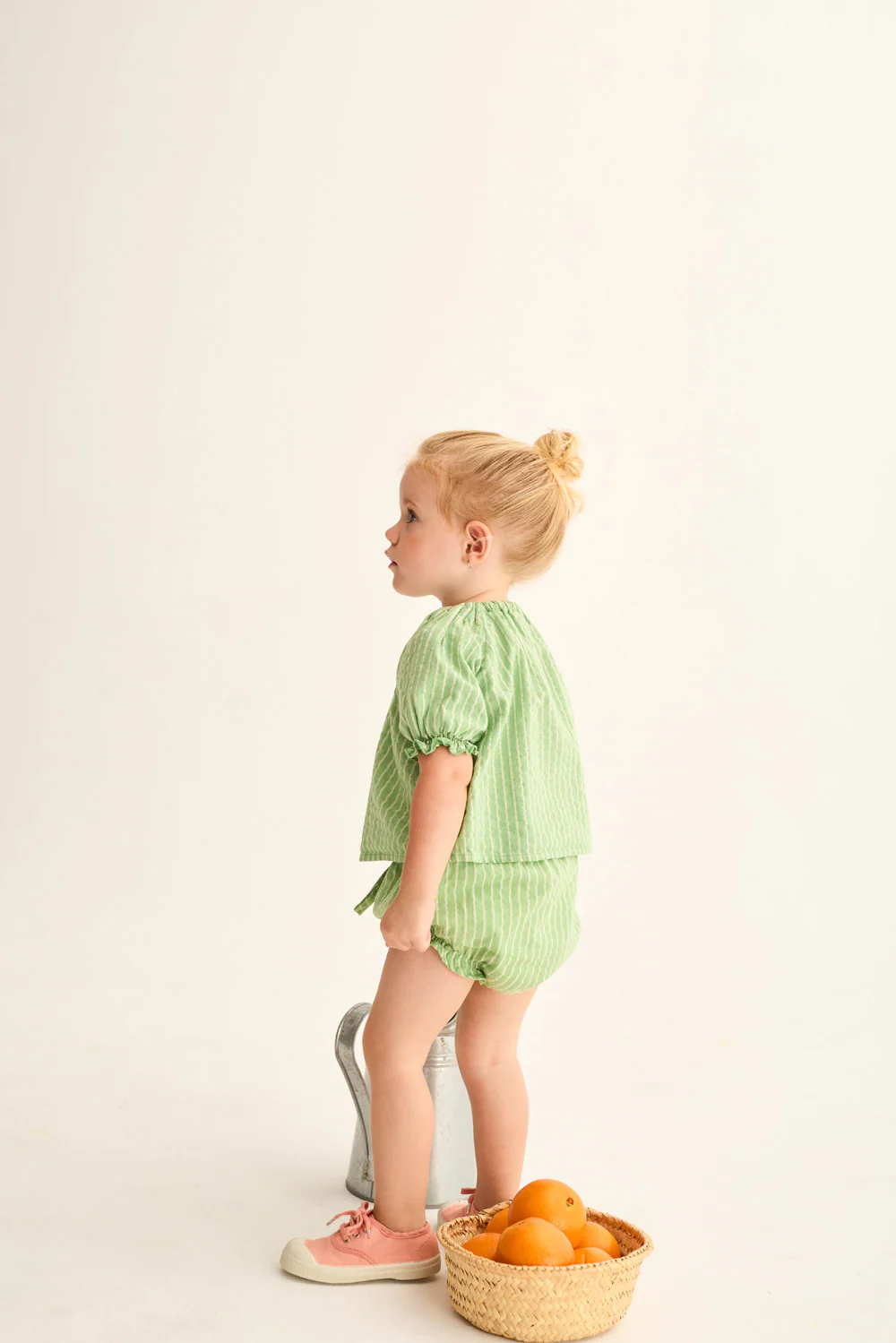 Striped Linen-Look Cotton Embroidered Baby Blouse - Image 5