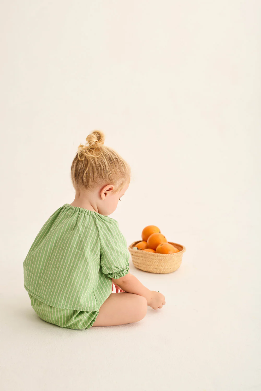 Striped Linen-Look Cotton Embroidered Baby Blouse - Image 6
